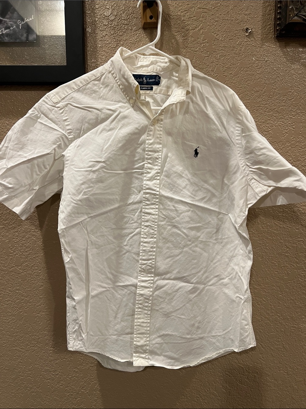 Ralph Lauren White Short Sleeve Button-Down Polo Logo Shirt